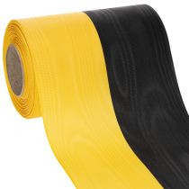 Article Ruban moiré pour couronne 150 mm jaune et noir - ruban de deuil, écharpe, décoration, ruban de club - rouleau de 25 m