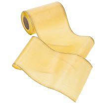 Article Ruban moiré pour couronne, jaune à bordure dorée, ruban décoratif à motifs floraux, acétate/polyester, 150 mm x 25 m