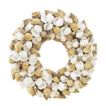 Article Couronne de coquillages décoration maritime à suspendre noix de coco blanc naturel Ø25cm