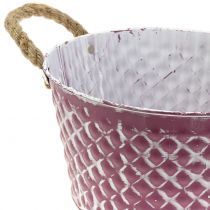 Article Bol en zinc diamant avec anses corde violet blanc lavé Ø24.5cm H14cm