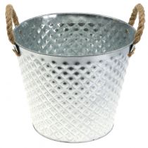 Article Pot zinc diamant anses corde lavé blanc Ø24.5cm H21cm