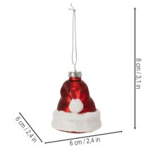 Article Boule de Noël en verre, bonnet de Père Noël, 8 cm, lot de 6