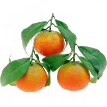 Fruits décoratifs, oranges avec feuilles, fruits artificiels H9cm Ø6,5cm 4pcs