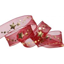 Ruban décoratif en organza avec motif étoile 25 mm 20 m