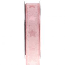 Ruban d&#39;organza avec motif étoile rose 25mm 15m