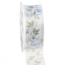 Article Ruban organza fleurs bleu ruban décoratif tissu organza 40mm 15m