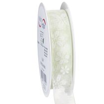Article Ruban d'organza, motif floral, ruban cadeau, vert, 25 mm, 18 m