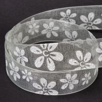 Article Ruban d'organza, motif floral, ruban cadeau, vert, 25 mm, 18 m
