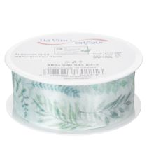 Article Ruban d'organza, ruban de mousseline, branches feuillues, vert, 40 mm, 15 m