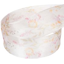Article Ruban d'organza, ruban de mousseline, à motifs floraux, orange/rose, 40 mm, 15 m