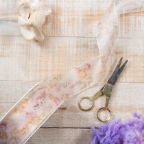 Article Ruban d'organza, ruban de mousseline, à motifs floraux, orange/rose, 40 mm, 15 m