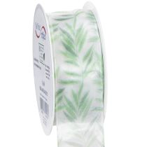 Article Ruban d'organza, ruban de mousseline, ruban à motifs végétaux verts, 40 mm x 15 m