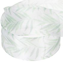 Article Ruban d'organza, ruban de mousseline, ruban à motifs végétaux verts, 40 mm x 15 m