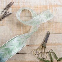 Article Ruban d'organza, ruban de mousseline, ruban à motifs végétaux verts, 40 mm x 15 m