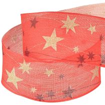 Article Ruban de Noël rouge avec bordure en fil d&#39;étoiles 40 mm 15 m