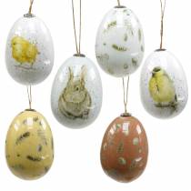 Décoration de Pâques à suspendre motifs oeufs de Pâques blanc, jaune, marron assortis 6 pièces