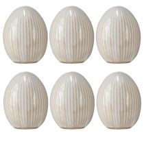 Article Oeufs de Pâques Oeuf décoratif en céramique avec rainures Blanc Gris 5×6cm 6pcs