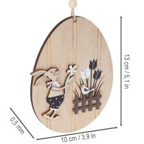 Article Œufs de Pâques à suspendre, œuf en bois avec lapin, blanc naturel, 13 cm, lot de 6