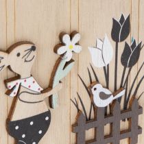 Article Œufs de Pâques à suspendre, œuf en bois avec lapin, blanc naturel, 13 cm, lot de 6