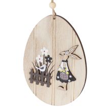 Article Œufs de Pâques à suspendre, œuf en bois avec lapin, blanc naturel, 13 cm, lot de 6