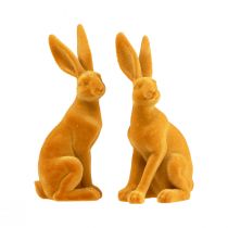 Article Lapin de Pâques Figurine Lapin Décoratif Pâques Jaune Curry H12,5 cm 2 pcs