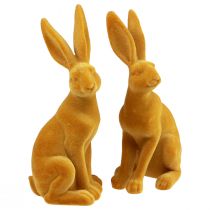 Article Lapin de Pâques Figurine Lapin Décoratif Pâques Jaune Curry H12.5cm 2pcs