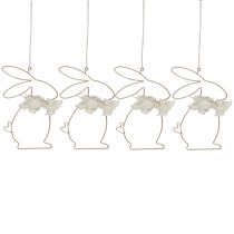 Article Lapins de Pâques à suspendre fleurs en métal doré 10×14,5cm 4pcs