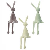 Article Décoration de Pâques Lapin assis floqué – 2e choix – Vert marron 36 cm 3 pièces