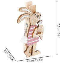 Article Pinces décoratives lapin de Pâques, décorations de Pâques en bois rose et blanc, 7,5 cm, lot de 4
