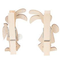 Article Pinces décoratives lapin de Pâques, décorations de Pâques en bois rose et blanc, 7,5 cm, lot de 4