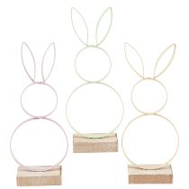 Article Décoration Lapin de Pâques Métal Bois Jaune Menthe Rose H21cm 3 Pcs