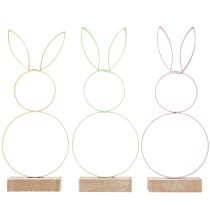 Article Décoration Lapin de Pâques Métal Bois Jaune Menthe Rose H21cm 3 Pcs