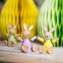 Article Lapins de Pâques lapins en bois colorés décoration de table à pois H8cm 4pcs