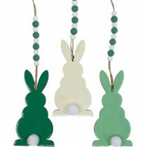 Article Lapins de Pâques à suspendre, décorations de printemps, pendentifs, lapins décoratifs vert, blanc 3pcs