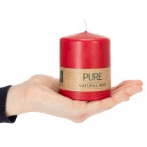 Article Bougie en cire naturelle PURE Bougie pilier Rouge pour ambiance de salon relaxante et Noël 9 cm