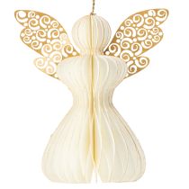 Article Décorations d&#39;arbre de Noël en papier, pendentifs anges, blanc et or, 12 cm, lot de 4