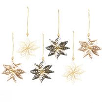 Article étoiles en papier pour sapin de Noël 10 cm blanc brun vert set de 6
