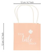 Article Sachet cadeau imprimé « Un sac de bonheur », idéal pour de jolies idées cadeaux, 12 cm, lot de 12.
