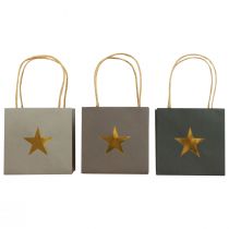 Article Sacs en papier avec étoile et poignée gris assortis 10,5×10,5cm 9pcs