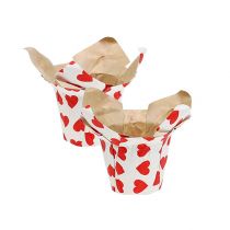 Cache-pot en papier avec coeurs blanc-rouge Ø 8 cm H. 6,5 cm 8 p.