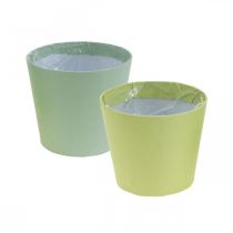 Article Pot en papier, mini cache pot, cache pot bleu/vert Ø9cm H7.5cm 4pcs