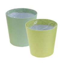 Article Pot en papier, cache pot, jardinière bleu/vert Ø11cm H10cm 4pcs