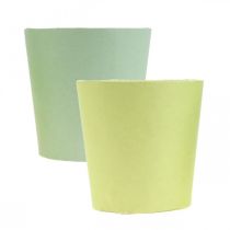 Article Pot en papier, cache pot, jardinière bleu/vert Ø11cm H10cm 4pcs
