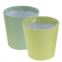 Article Cache pot en papier, jardinière, pot à planter bleu/vert Ø13cm H12.5cm 4pcs