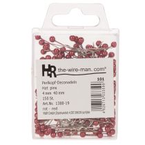 Article Épingles décoratives à tête de perle rouge pour fleuristes, Ø 4 mm, 40 mm, 150 pièces