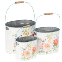Article Pot de fleurs ovale vintage printanier, en métal, 26 x 22 x 17 cm, lot de 3