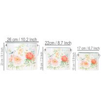 Article Pot de fleurs ovale vintage printanier, en métal, 26 x 22 x 17 cm, lot de 3
