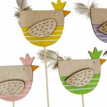 Bouchon de plante poulet décoration colorée bouchon poule en bois décoration de Pâques 14 pièces