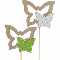 Article Bouchon de plante papillon sur bâton bois décoration de printemps 16pcs