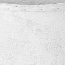 Article Pot de fleurs décoratif, jardinière ornée, décor en métal blanc et gris Ø 20,5 cm H 19,5 cm